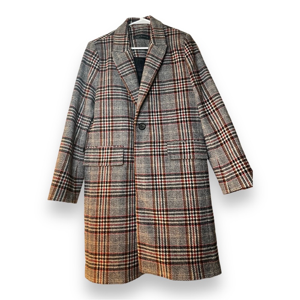 Zara Wool Blend Plaid Fall/Winter Coat (Size L)